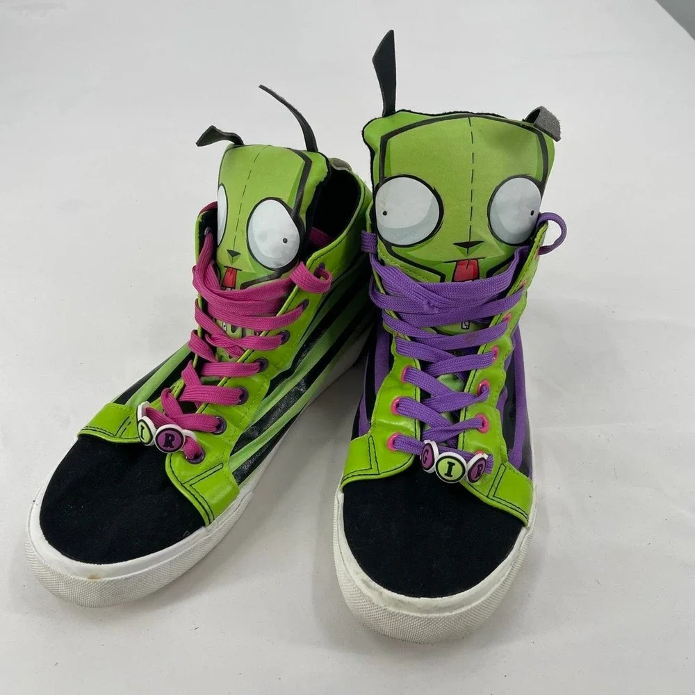 Invader Zim Gir Sneakers Shoes Emo Scene Women's 10 Hi Tops Striped Colorful